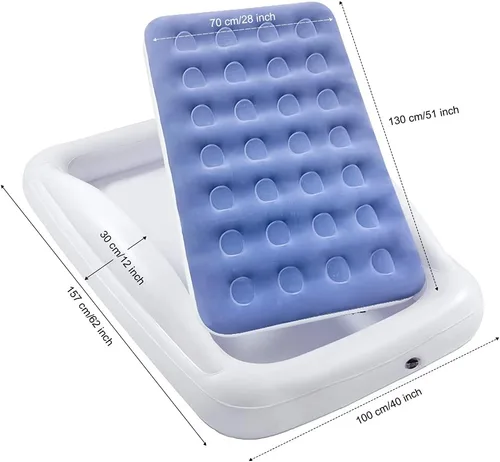 Vista 8 de Cama de viaje inflable para niños Fahuac, juego de colchón de aire para niños pequeños, cama hinchable portátil con barandillas y bomba eléctrica