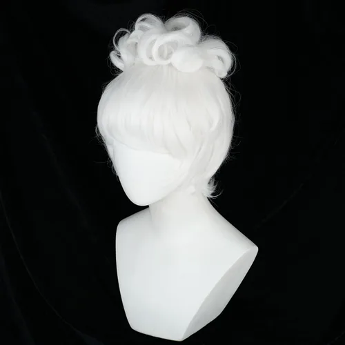 Vista 35 de Pelucas de disfraz de cosplay azul claro de 16 pulgadas para mujer, de 16 pulgadas, con flequillo lateral