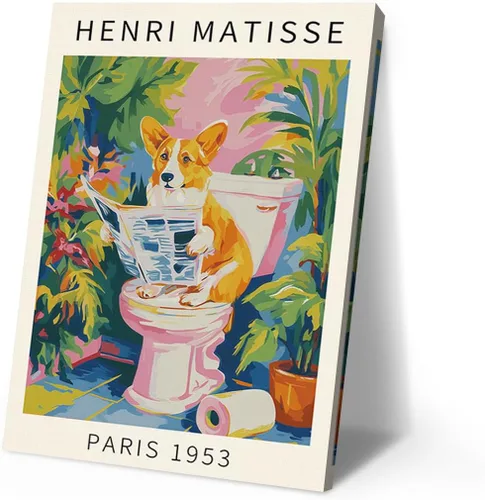 Vista 20 de Divertido perro baño pared arte Henri Matisse habitación estética retro rosa decoración Dachshund en la bañera lienzo pintura impresión obras