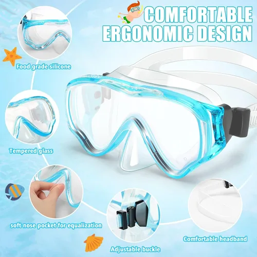 Vista 9 de Juego de esnórquel para niños, juego de máscara de esnórquel seca completa para adultos, protección antivaho, unisex, vista panorámica HD