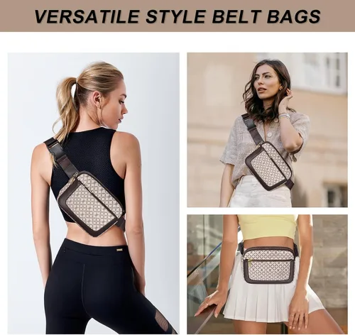 Vista 5 de Geestock Riñoneras para mujer, bolsa de cinturón de cuero vegano a la moda, impermeable, para cualquier lugar, con correa ajustable, Impresión