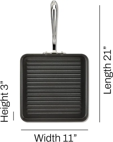 Vista 7 de All-Clad HA1 - Parrilla anodizada dura antiadherente de 11x11 pulgadas apta para horno a 350°F, ollas y sartenes, juego de utensilios de cocina negro