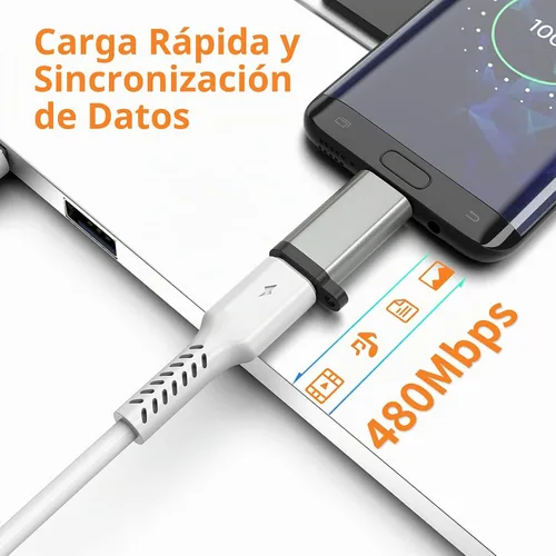 Vista 4 de Adaptador USB-C a Micro USB, paquete de 3 unidades USB tipo C hembra a micro USB macho convertidor USB C a Micro B 2.0 carga y sincronización