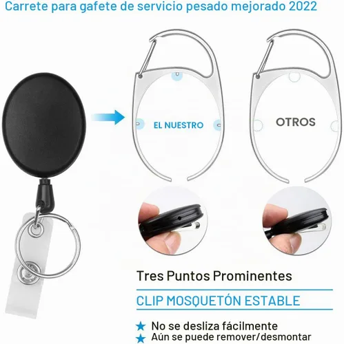 Vista 5 de Teskyer Paquete de 2 soportes retráctiles, carrete de tarjetas de identificación resistente con capacidad de carga de 6.7 onzas, soportes rígidos