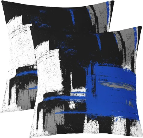Vista 40 de Juego de 2 fundas de almohada abstractas de 16 x 16 pulgadas para niños, niñas, adolescentes, decoración de dormitorio, moderna a rayas, decoración