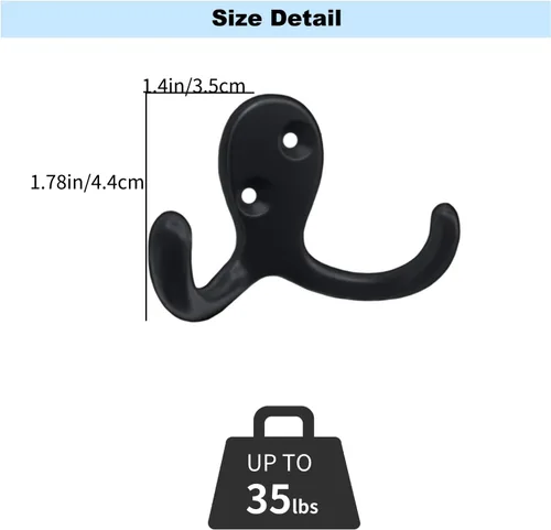 Vista 2 de Kruodop Paquete de 10 Ganchos de Pared Montados en Pared Ganchos para Abrigos para Colgar Resistentes, Ganchos Negros para Toallas, Colgador