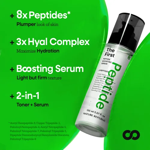 Vista 3 de Nature Republic The First Peptide Boosting Serum - Niacinamida, adenosina, suero facial hidratante y reafirmante, para líneas finas y poros, cuidado