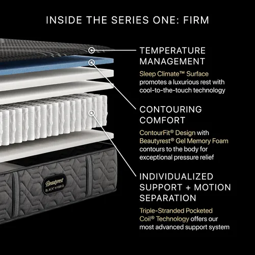 Vista 3 de Beautyrest Black Series One Firm - Colchón híbrido individual XL de 12.5 pulgadas, tecnología de enfriamiento, comodidad de contorno, soporte