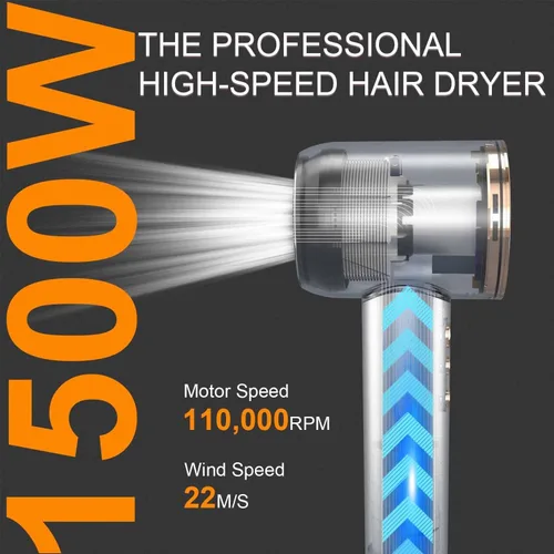 Vista 9 de Secador de pelo – 110000 RPM de alta velocidad sin escobillas motor negativo secador de soplado iónico negativo para secado rápido, secador de pelo