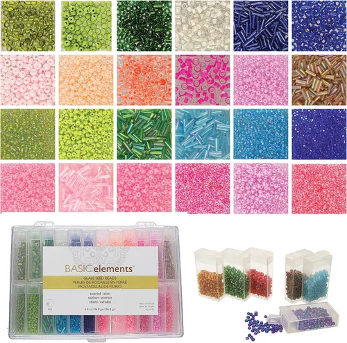 Vista 4 de The Beadsmith Basic Elements - Cuentas de vidrio para semillas, varios colores de 6/0 redondas, aproximadamente 2,350 cuentas, 24 cajas abatibles