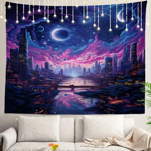 Vista 83 de Shrahala Tapiz de pared de hojas de arce otoñal, hojas rojas llameantes, fondo negro, tapiz grande para colgar en la pared, tapiz decorativo
