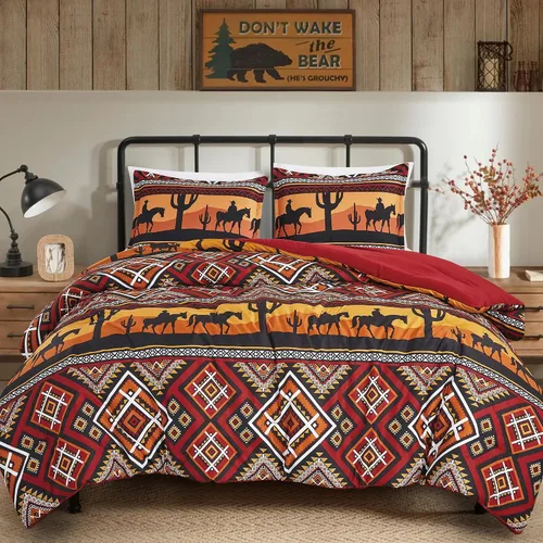 Vista 12 de Chezmoi Collection Zella - Juego de edredón de 2 piezas con motivo geométrico del suroeste, ropa de cama de microfibra lavada con estampado