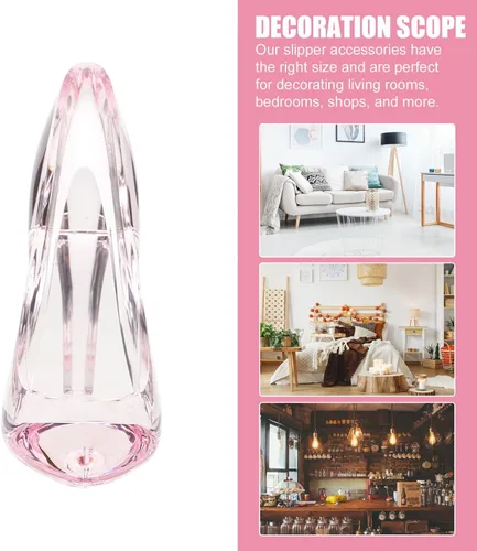 Vista 5 de Adorno de zapatos de tacón alto de cristal, pantuflas de cristal rosa para niñas, decoración de princesa para fiesta de cumpleaños, regalo de boda
