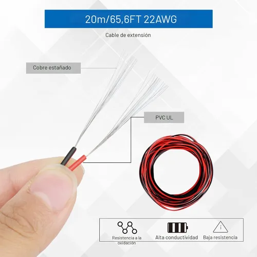 Vista 3 de Cable de extensión LED AWG de calibre 22 de 65.6 pies y 12 conectores de cable de 3 vías, conector en T de bajo voltaje, conectores de cable