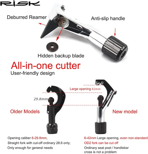 Vista 5 de Road Mountain Bike Fork Steerer Seat Post Handlebar Tube Cutter Tool, Bicycle Metal Pipe Cutter Tool with 5pcs Cutter Wheels for Size 1/4"-1-5/8