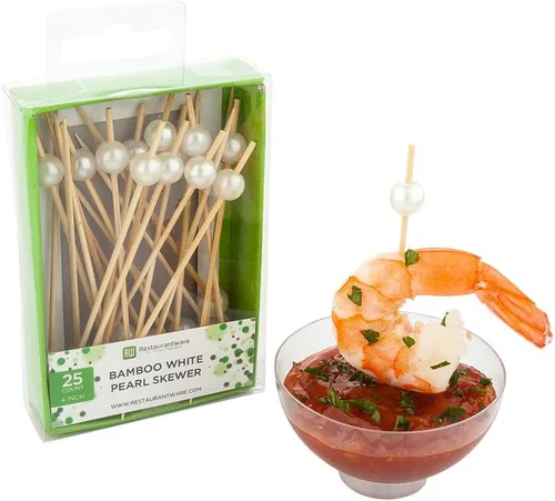 Vista 10 de Restaurantware Púas de madera de 3.5 pulgadas, 500 mini tenedores de cóctel de madera, dos púas de bambú resistentes para fiestas o catering