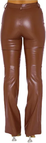 Vista 5 de WOBONIU Pantalones cargo de piel sintética para mujer, cintura baja, color sólido, holgados con bolsillos, ropa urbana Y2k