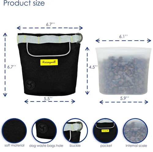 Vista 2 de Bolsa de premios para perros Raisingwell para caminar y entrenar con clicker, bolsa de silicona de 2 tazas, pequeña riñonera para cachorro, kit