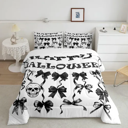 Vista 14 de Castle Fairy Spider Web Comforter Set,Happy Halloween Theme Hippie Bedding Sets for Kids Teens Adults,Black Spider Wild Animal Silhouette Comforter