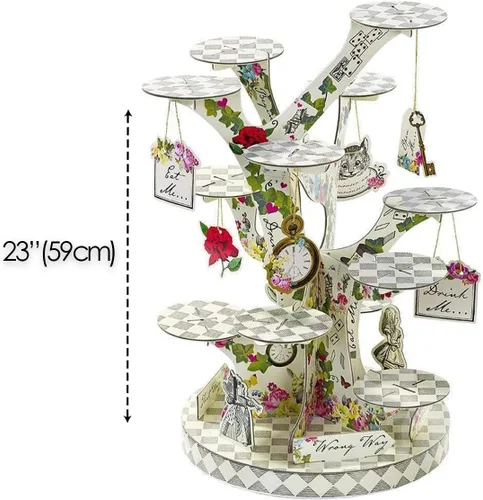 Vista 6 de Talking Tables Soporte para cupcakes y tartas de Alicia en el país de las maravillas, decoración de fiesta de té con sombrerero loco, decoración