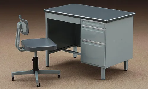 Vista 4 de Hasegawa FA03 Serie de accesorios de figura 1/12, escritorio y silla de oficina, modelo de plástico