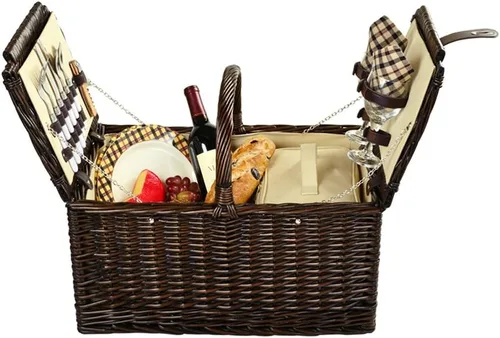 Vista 7 de Picnic at Ascot Surrey Willow - Cesta de picnic con servicio para 2 personas, rayas azules marrón/azul marrón