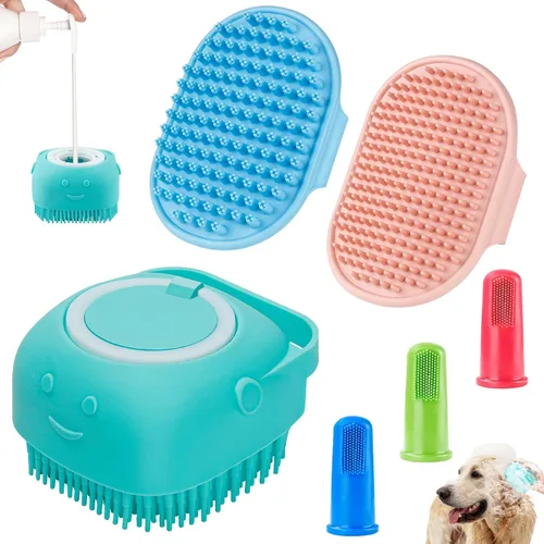 Vista 9 de Comotech 6 piezas: cepillo de baño para perros y cepillo de dientes para perros Cepillo de champú y estropajo con mango ajustable para perros