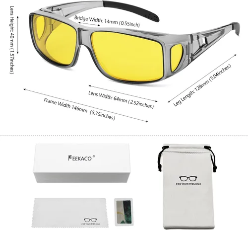 Vista 3 de Lentes de conducción de visión nocturna para hombres y mujeres, polarizados, antirreflejos, con lente amarilla HD envolvente