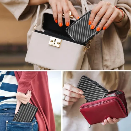 Vista 8 de Mini tarjetero para mujeres u hombres, bloqueo RFID, funda rígida para tarjetas de identificación, cartera de viaje