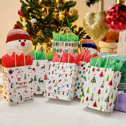 Vista 5 de SUNCOLOR 30 pequeñas bolsas de regalo de Navidad con papel de seda