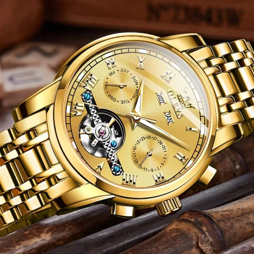 Vista 8 de OLEVS Reloj automático (no requiere batería) Relojes de pulsera para hombre, relojes mecánicos de cuerda automática, reloj clásico de esqueleto