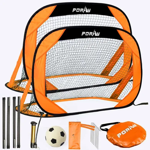 Vista 9 de Porayhut Juegos de portería de fútbol y pelotas desplegables para entrenamiento, juego de 2, fácil montaje con bolsa de transporte compacta, regalo