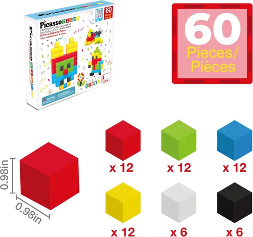 Vista 3 de PicassoTiles Juego de Construcción de Cubos de Rompecabezas Magnéticos de 60 Piezas, Bloques 3D de 1 Pulgada, Juguete de Construcción STEM