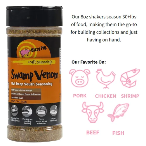 Vista 3 de Dizzy Pig Barbecue Company Swamp Venom Hot Deep South Seasoning (8 oz Shaker)