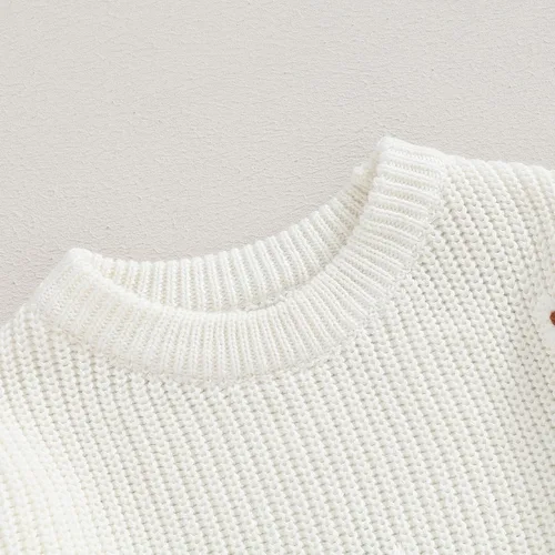 Vista 4 de Suéter de bebé para niña pequeña, bordado de flores, suéter de punto de gran tamaño, sudadera para otoño e invierno