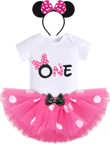Vista 2 de Conjunto de falda de princesa con diseño de lunares para bebé para el primer cumpleaños de niñas