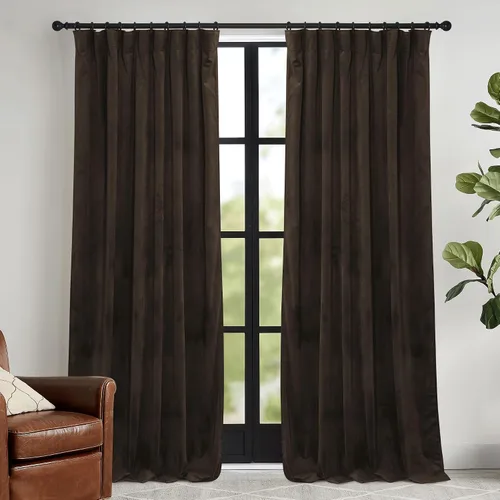Vista 31 de RYB HOME Cortinas elegantes de terciopelo verde de 63 pulgadas de largo, bloqueo de luz, aislamiento térmico, elegantes cortinas de terciopelo