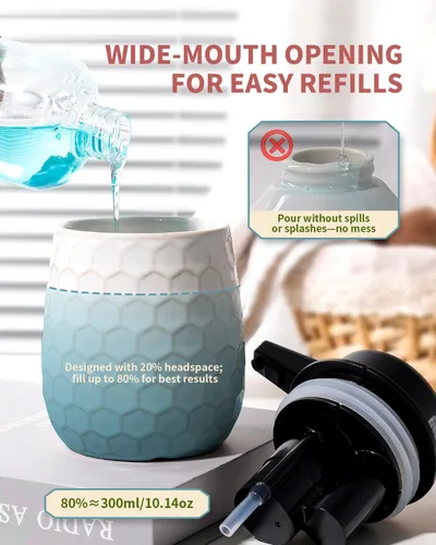 Vista 3 de Dispensador automático de jabón, dispensador de jabón líquido sin contacto 13 oz/13.0 fl oz, dispensador de cerámica blanco baño cocina