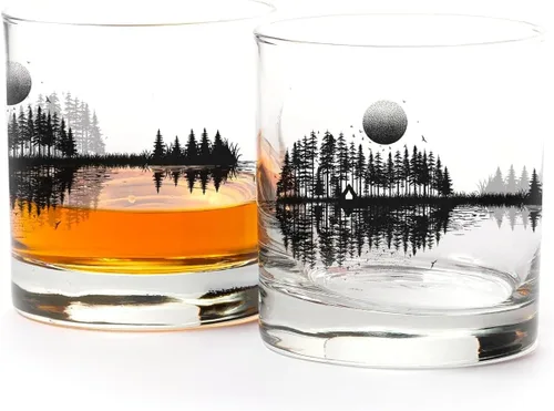 Vista 17 de Juego de vasos de whisky de paisaje de playa Black Lantern Juego de 2 vasos estilo antiguo de 11 oz Vasos de cóctel con base pesada en caja