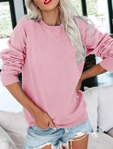 Vista 2 de Orchidays Sudaderas de cuello redondo para mujer, casuales, de manga larga, lindas, estilo túnica, sueltas, con botones