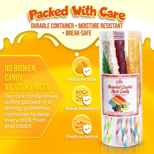 Vista 7 de Fusion Select Crystal Rock Candy Sticks - Bocadillos dulces de piruletas de azúcar duro con sabores fuertes, 12 caramelos surtidos extra grandes