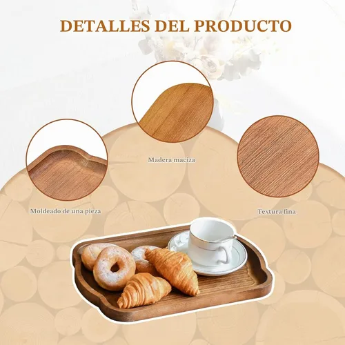 Vista 3 de Juego de 2 bandejas de servir de madera rústica, bandejas decorativas rectangulares marrones estilo granja, tablas de charcutería, plato