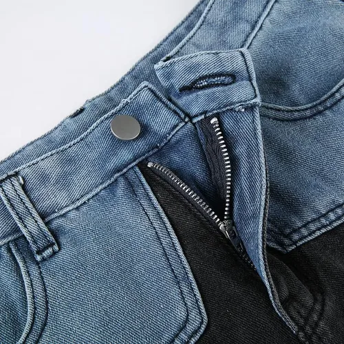 Vista 7 de Pantalones cortos de mezclilla de cintura alta para mujer, Y2K Grunge Patchwork Stars Baggy Straight Leg Jean Shorts Hip Hop Goth Streetwear