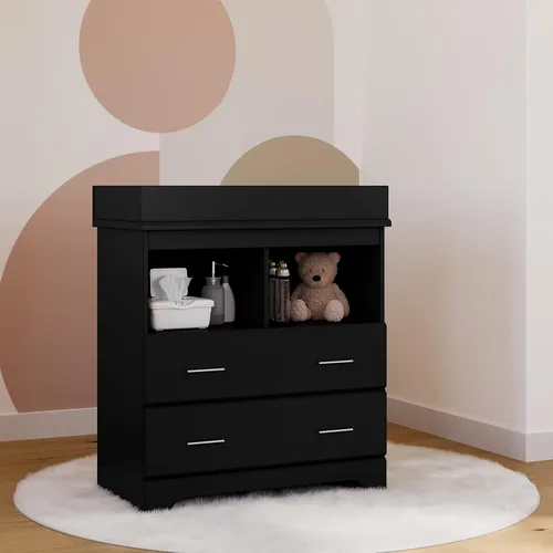 Vista 2 de Storkcraft Brookside Cómoda de 2 cajones con cambiador encima (negro) – Certificado Gold GREENGUARD, cómoda de cajones y cubos fácil de combinar
