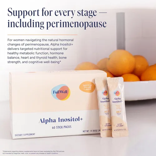Vista 8 de FullWell Alpha Inositol+ Stick Packs - Ayuda hormonal, ovárica y metabólica - 40:1 mio-inositol a D-quiro-inositol - Crema de naranja - 60