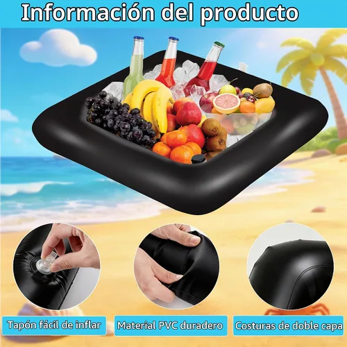 Vista 3 de Barra inflable para servir, juegos de servir ensaladas, bar, bufé, alimentos, bebidas, mesa inflable para piscina, bandeja de hielo fácil de inflar