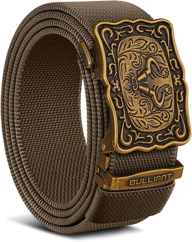 Vista 9 de BULLIANT Cinturón para hombre, cinturón de trinquete elástico de nailon ajustado para Jean Cow Boy Golf 1 3/8 corte para ajuste