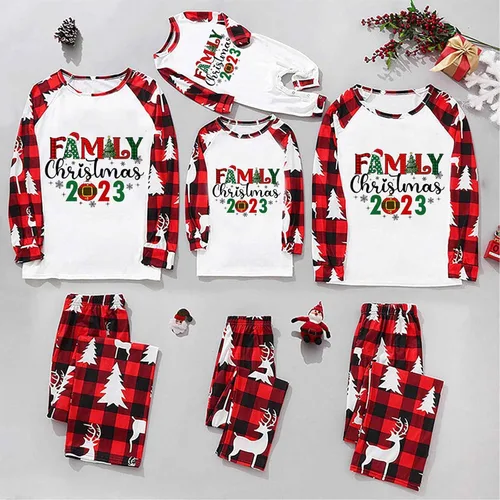 Vista 2 de Pijamas de Navidad para la familia, conjuntos de pijamas de Navidad a juego, camisas de manga larga y pantalones a cuadros, ropa de dormir de Papá