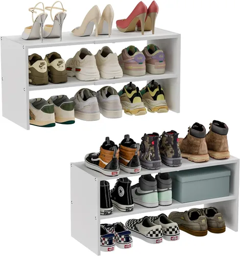Vista 12 de Cidaziya Zapatero Expandible de 1 Nivel para Zapatero de Armario, Organizador de Zapatero de 1 Nivel Apilable Blanco para Clóset, Estructura Robusta