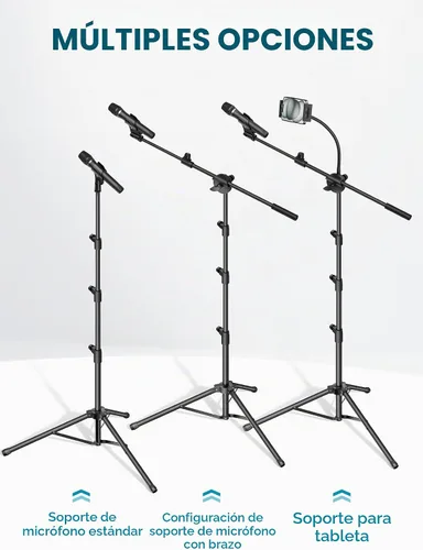 Vista 3 de InnoGear Soporte de micrófono, 6 en 1, soporte de micrófono de piso con soporte para teléfono y tableta, altura ajustable de 30 a 72 pulgadas